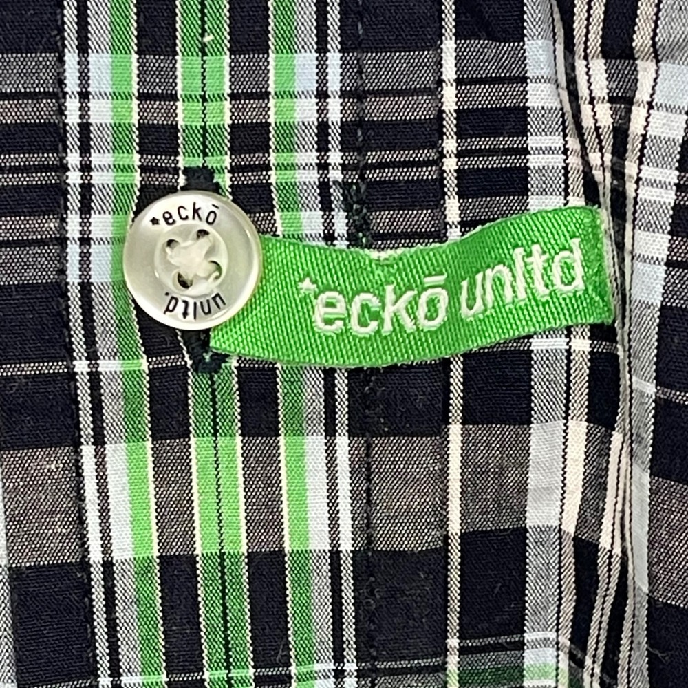 Ecko Unltd Y2K Mens Classic Material Large Plaid Button Down Shirt Short Sleeve - Picture 6 of 10